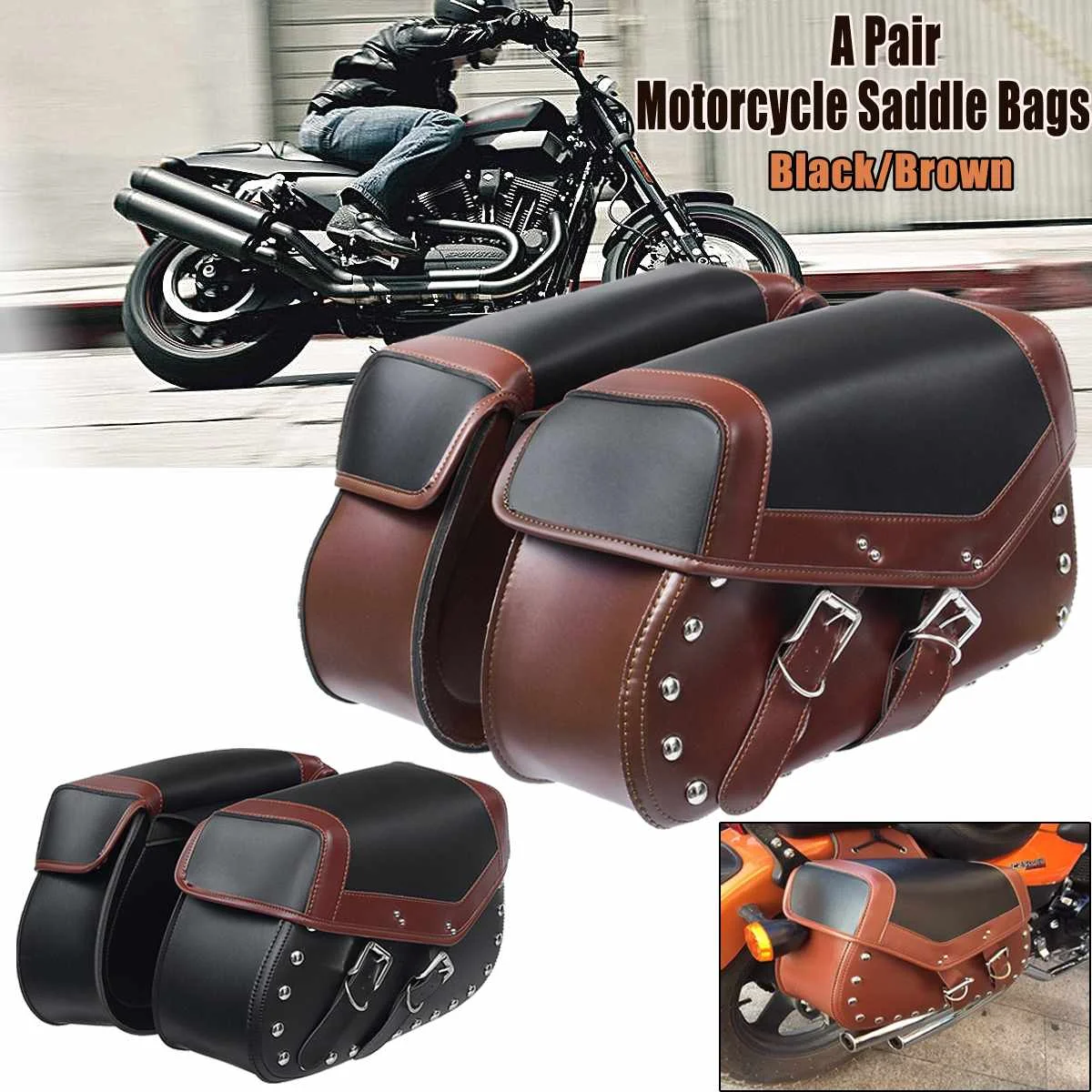 

Pair Universal Motorcycle Saddle Bags Bike Side Storage Fork Tool Pouch for Harley for Honda