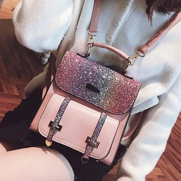 

2019 Fashion Leather Paillette Student Small Cute Sequin Backpack Women Bagpack School Bags For Teenage Girls Pink Sack Mochila