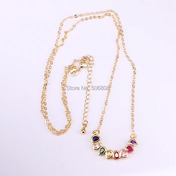 

6PCS, Crystal Zirconia curved bar pendents necklace geometry rainbow cz chain necklaces jewelry