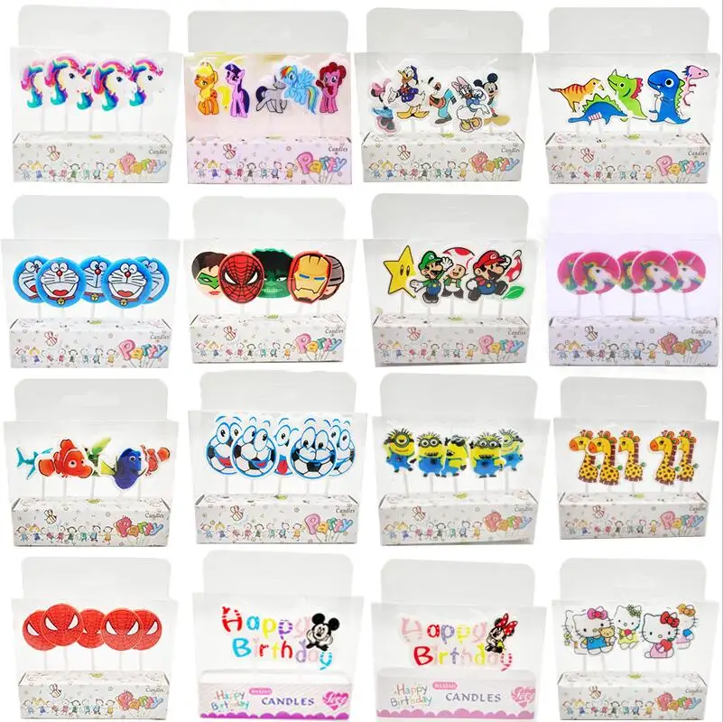 

5pcs Unicorn Moana Minions Emoji Hello Kitty Spiderman Party Supplies Kids Birthday Candles Cake Evening Party Decorations