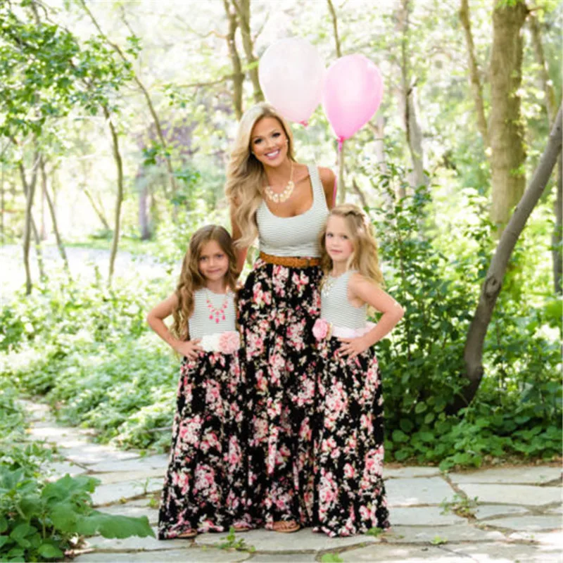 Family Matching Clothes Women Girls Mother and Daughter Floral Dresses Outfits