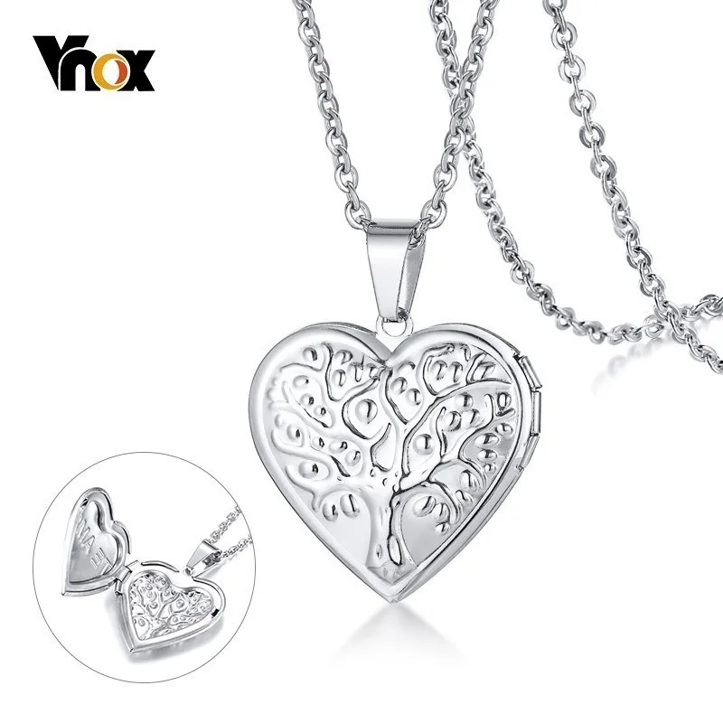 

Vnox Life Tree Heart Locket Pendant for Women Never Fade Stainless Steel "TE AMO" Engraved Necklace Elegant Feme Collier