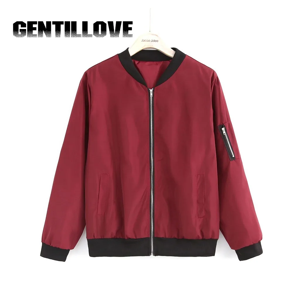 

Gentillove Autumn Fashion Bomber Jacket Women Long Sleeve Basic Coats Casual Thin Slim Outerwear Short Pilot Bomber Windbreaker