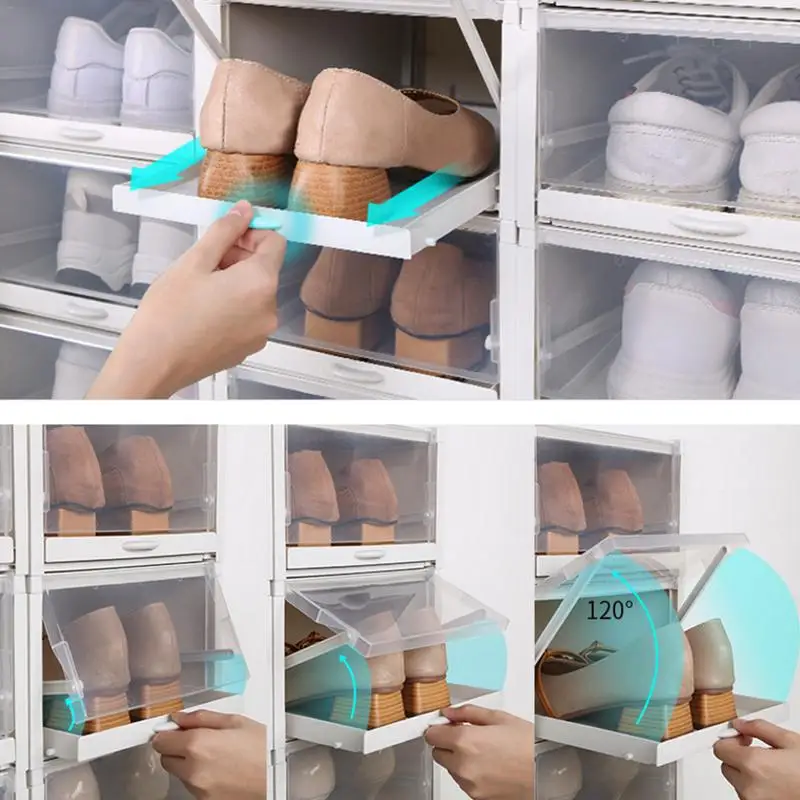 

High Quality Household Transparent Drawer Type Foldable Stackable Finishing Shoes Organizer Rack Three-piece Drawer Shoe Box