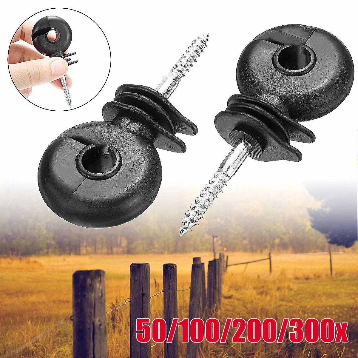 

50pcs 3.4'' PP Galvanized iron Electric Fence Offset Ring Insulators Fencing Screw In Posts Wire