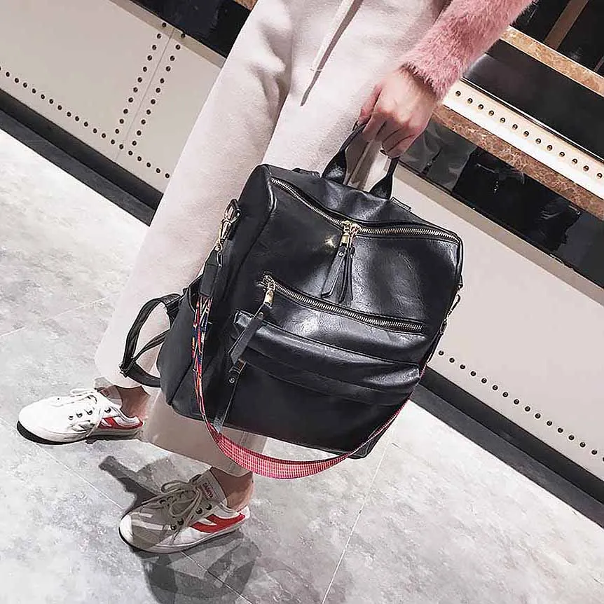 

Leather Backpack Ladies Student Bag Large Backpack Multifunction Travel Retro Backpack