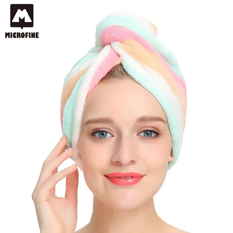 

Hair Hat Hair Towel Rainbow Makeup Cosmetics Hair Towels Head Wrap Hat Microfiber Towel Color Stripe Bathroom Sauna For Women