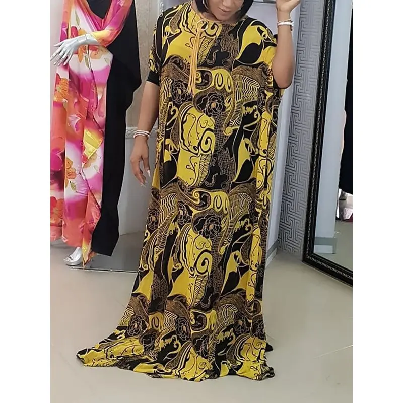 

Big Size Summer 2019 African Style Party Women Long Dresses Casual Oversize Loose Print Female Batwing Sleeve Vintage Maxi Dress