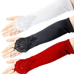 Женское платье кружевные перчатки без пальцев черный/красный/белый длинные Хлопушки Вечеринка опера атласные перчатки для женщин Локоть