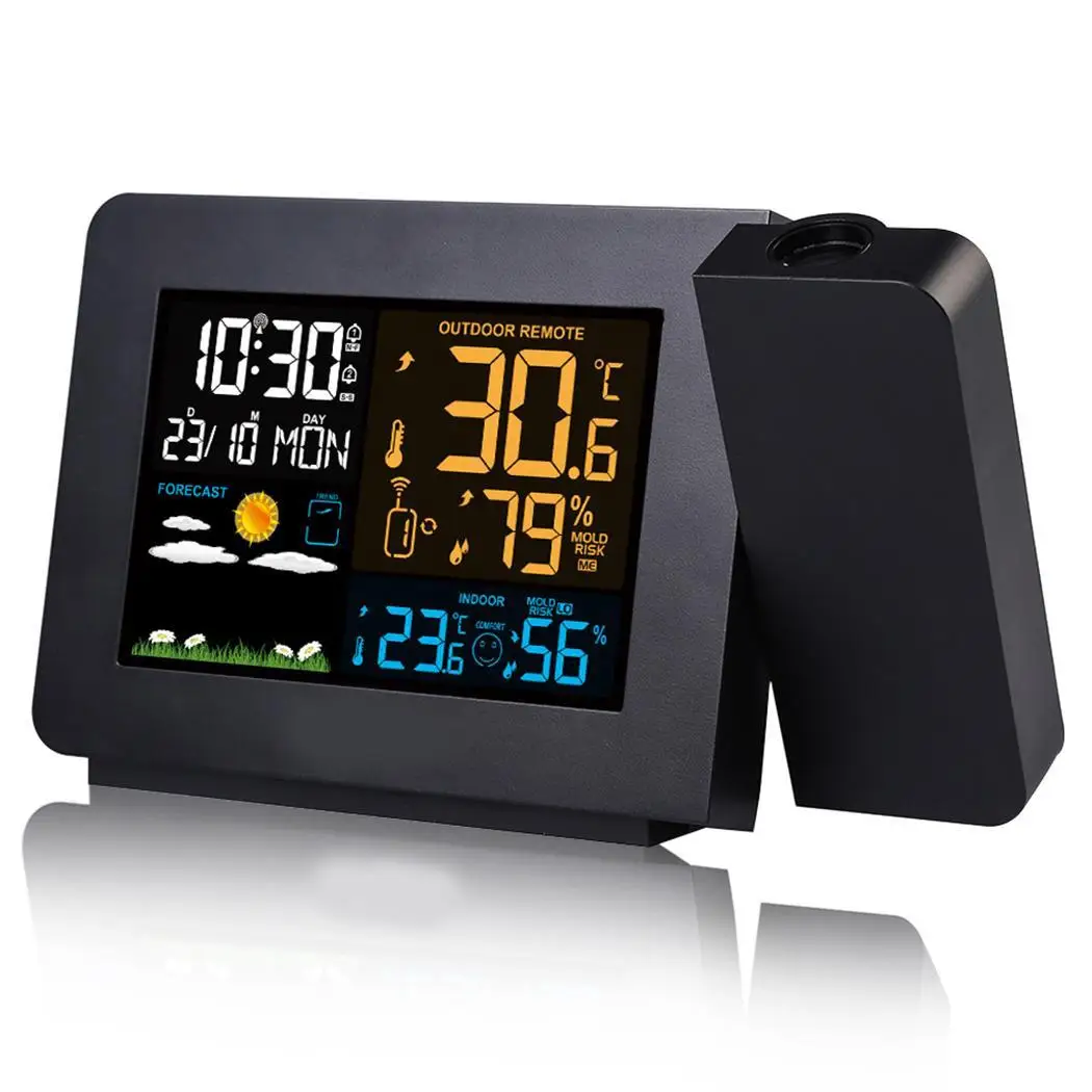 

Digital Projection Alarm Clock Weather Station with Temperature Thermometer Humidity Hygrometer/Bedside Wake Up Projector Clock