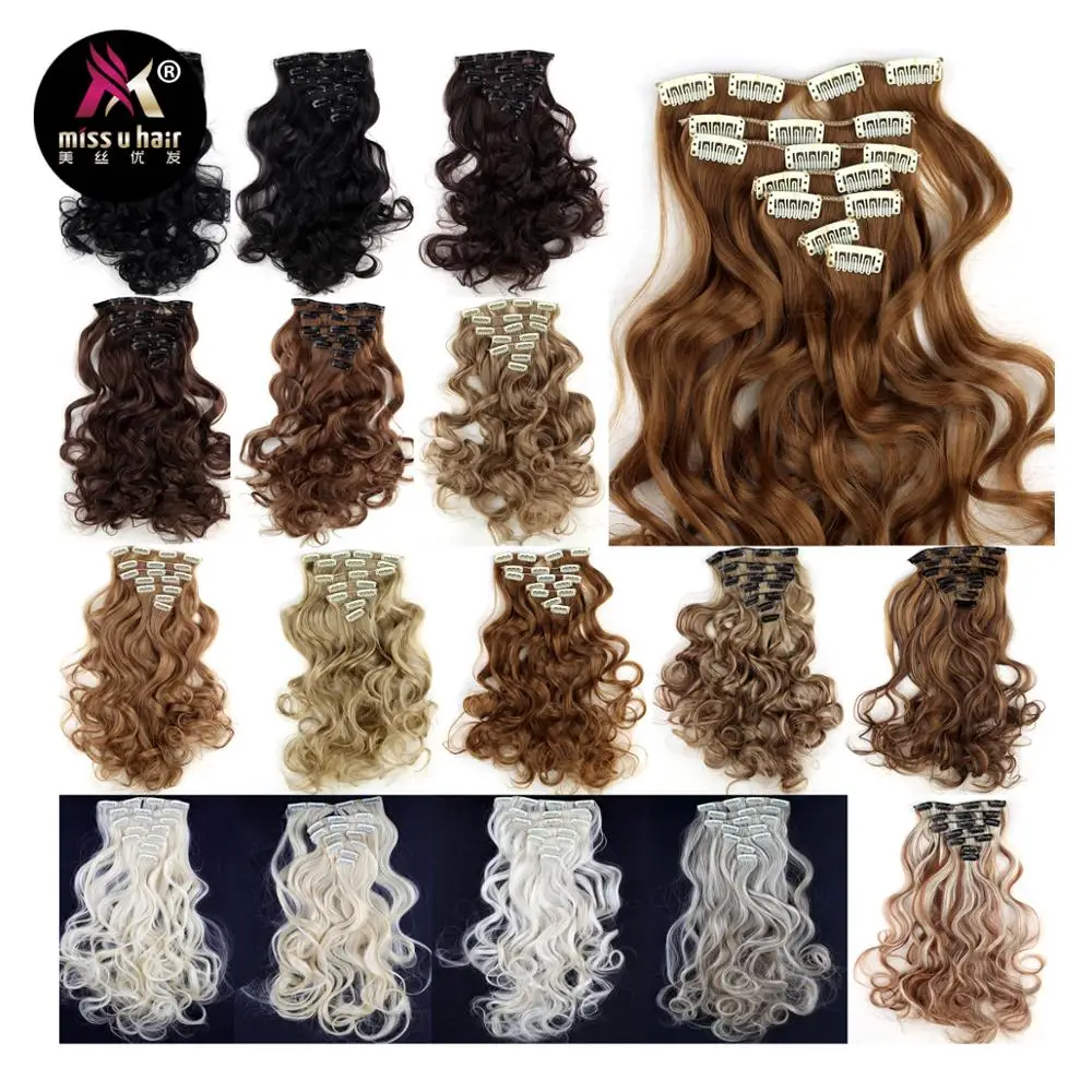 Miss U Hair 1" 45 см 130 г длинные волнистые синтетические заколки для наращивания волос штук 7 шт./компл. Термостойкое волокно