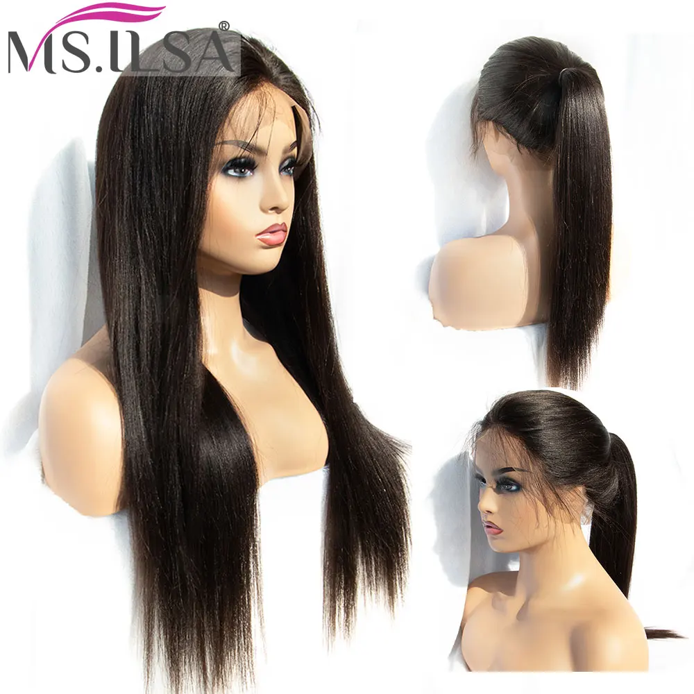 360 Lace Frontal Wigs For Women Light Yaki Straight Remy 150 Lace Wig Full End With Baby Hair Pre Plucked Natural color MS.ILSA