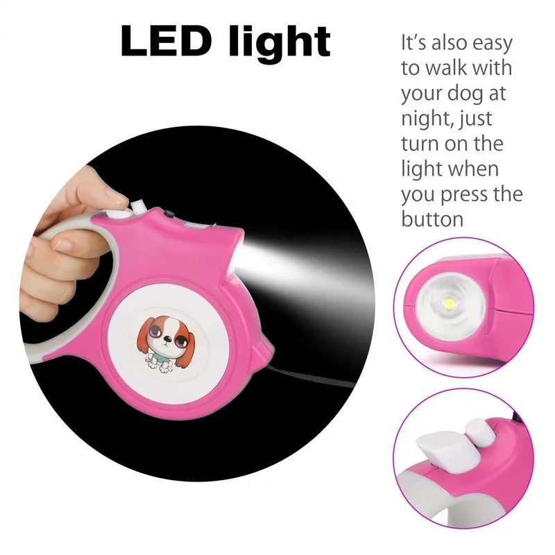 5 м выдвижной собачий поводок с светильник яркий флэш-светильник расширяющийся щенок прогулочный контроллер с сумкой для маленьких средних собак