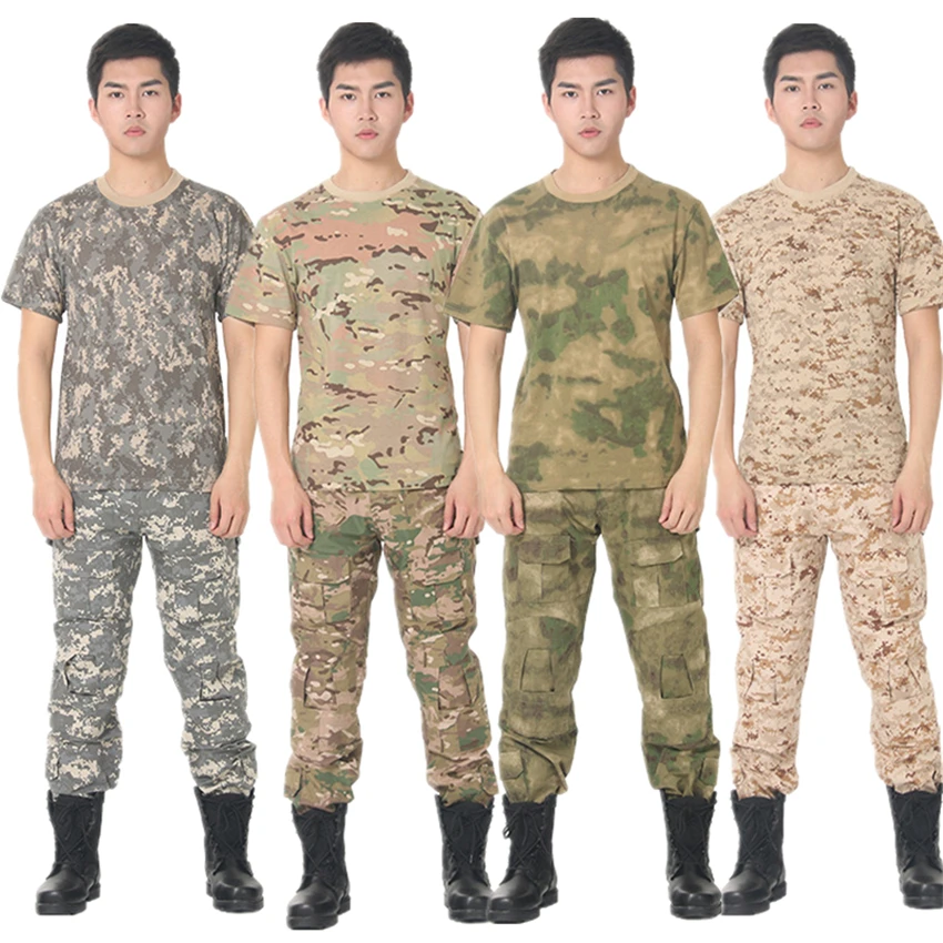 

12Color Men Summer Military Uniform Tactical T-shirt Special Forces Top 100% Short Sleeve Army Camouflage Combat Costumes