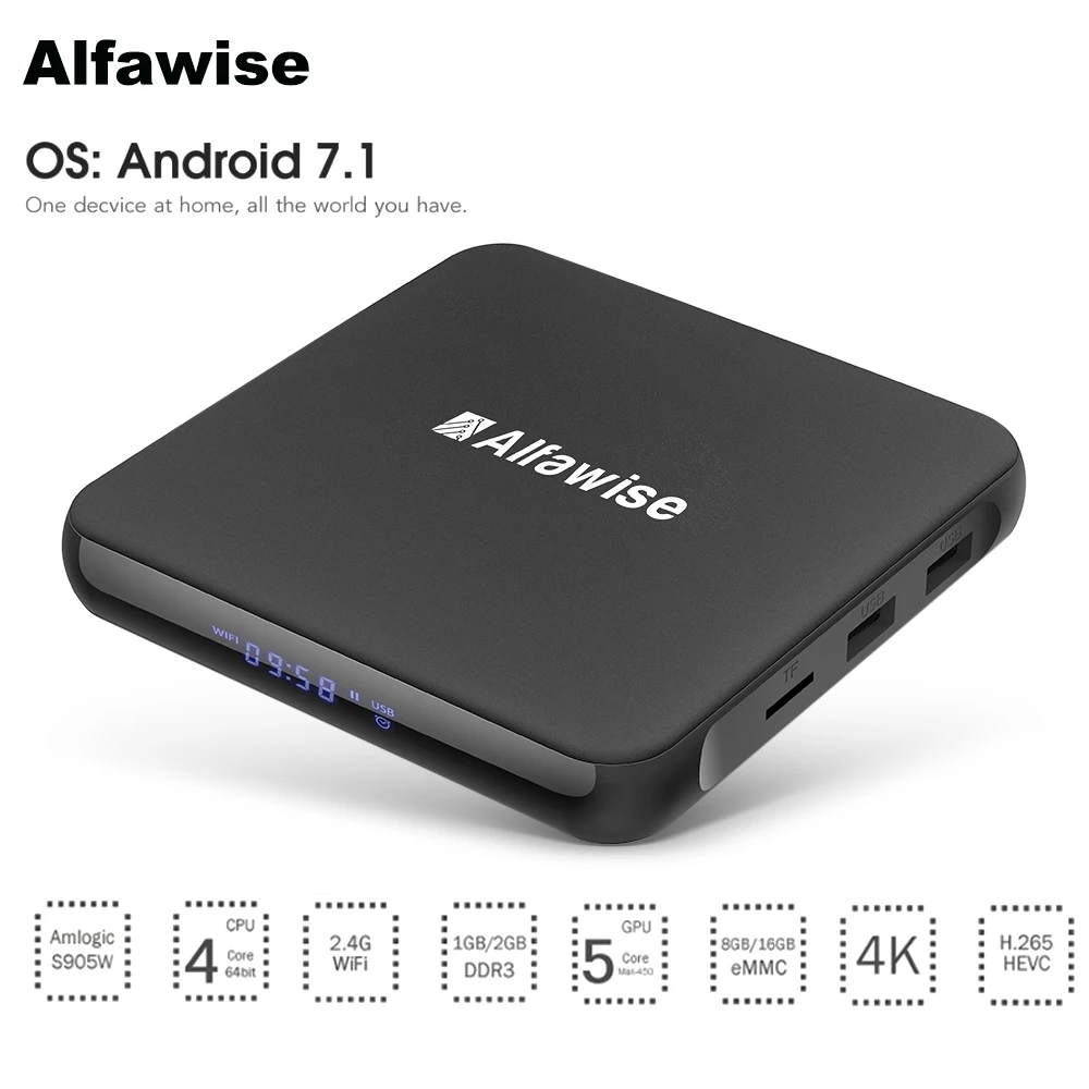 

Alfawise S95 TV Box Android 7.1 1GB RAM+8GB ROM WiFi 100Mbps Amlogic S905W HDMI 4K Set Top Box