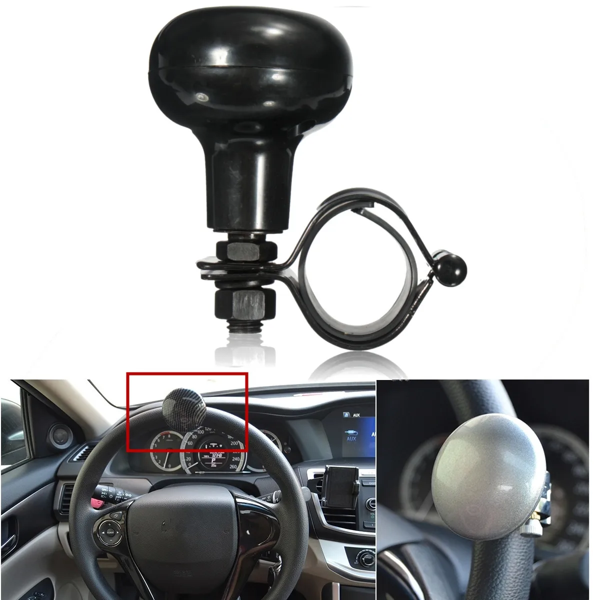 

Universal Car Heavy Steering Wheel Spinner Handle Knob With Rubber Mat Car Accessories