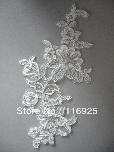 

Ivory Cotton Embroidery Lace Motif With Corded and Silver Matallic Thread Embroidery Applique,12 pcs/lot
