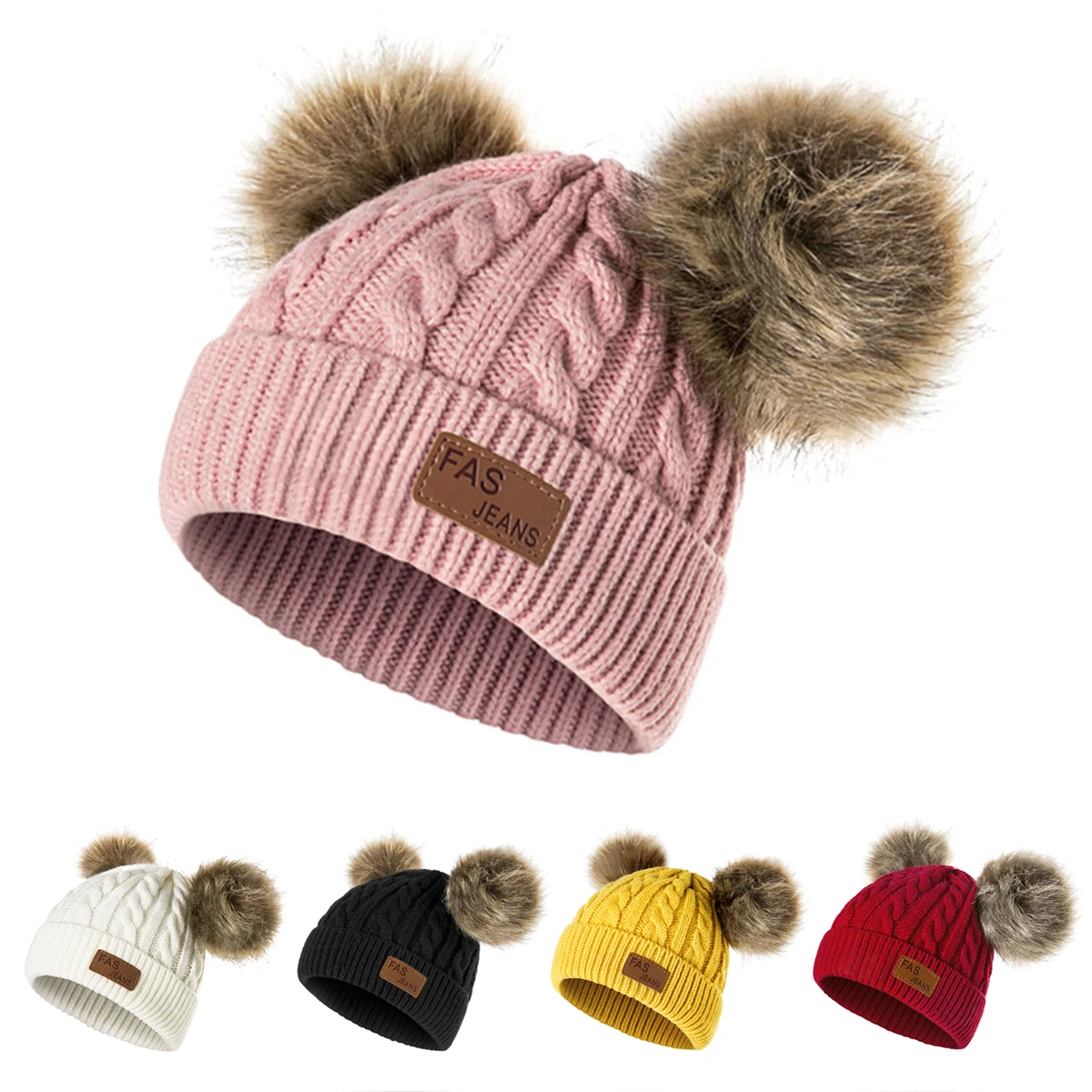 Evrfelan/зимняя шапка с помпонами для мальчиков и девочек; детские вязаные шапочки; шапка для детей; толстые теплые модные шапочки; шапка