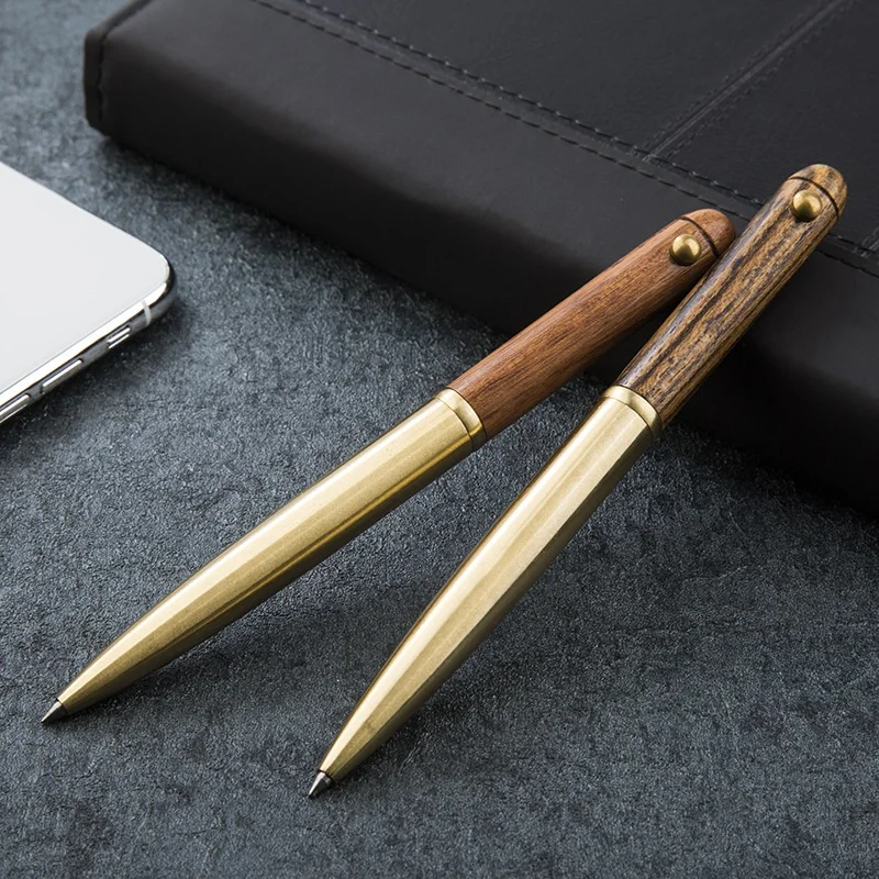 Винтажная гелевая ручка с черными чернилами из чистой меди для путешествий, офиса, бизнеса, шариковая ручка из дерева и металла