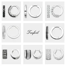 Висячие серьги-кольца креольские черные белые CZ ромб, TS Новые Модные ювелирные изделия 925 пробы серебро винтажный подарок для женщин и девушек