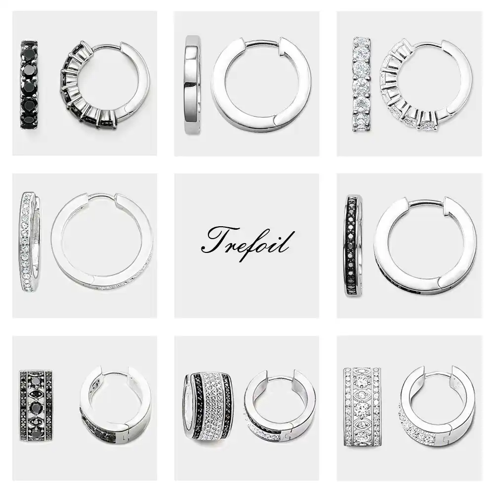 Подвесные серьги-кольца Creole Черный Белый CZ ромб, 2019 TS Новые Модные ювелирные изделия 925 стерлингового серебра винтажный подарок для женщин д...