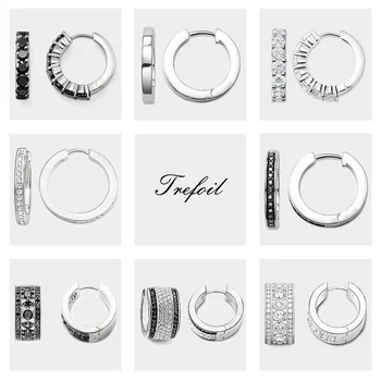 

Hinged Hoop Earrings Creole Black White CZ Rhombus,2019 New Fashion Jewelry 925 Sterling Silver Vintage Gift For Women Girls