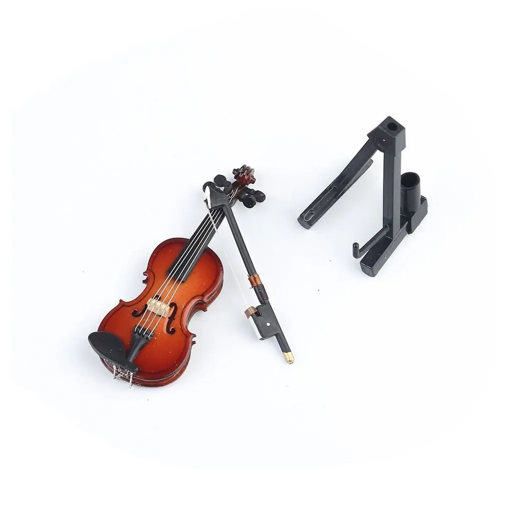 Mini Violino Casa Delle Bambole In Miniatura Strumento Musicale di Legno Modello Decor con L'arco, Del Basamento di Sostegno e Caso