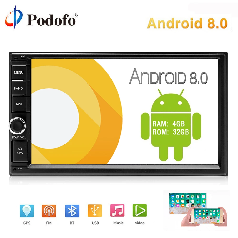 

Podofo Android 8.0 2 din Car Radio 7'' Capacitance Touch Screen MP5 Player Autoradio Mirrorlink Bluetooth USB DVR GPS 4G+32GB