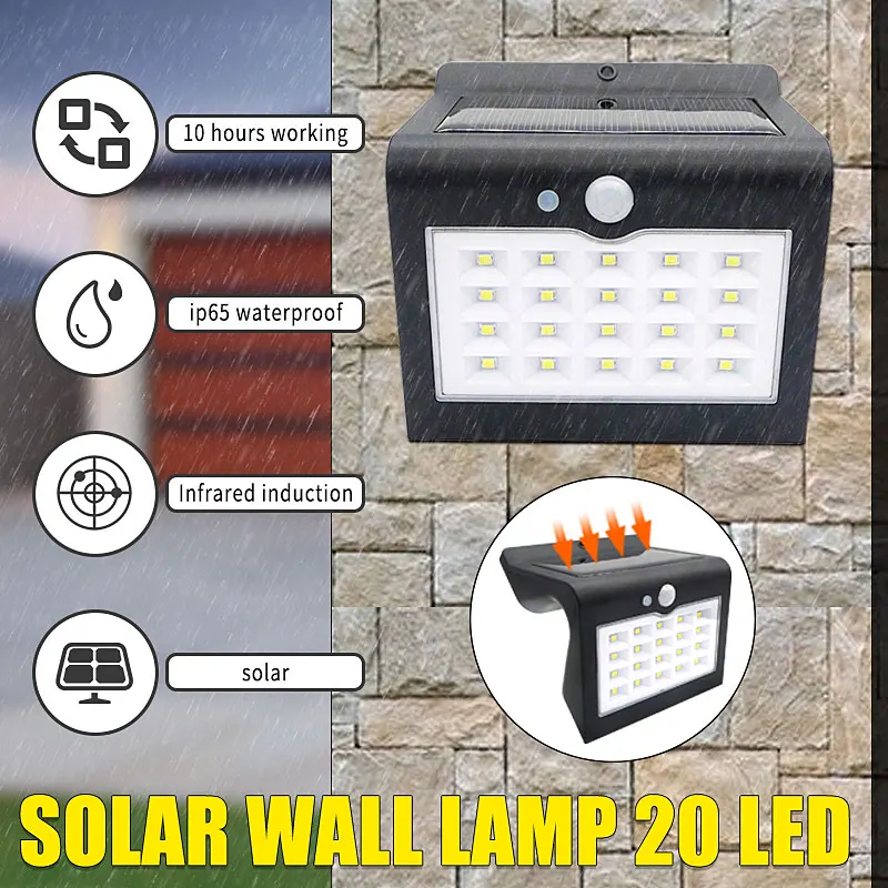 

1pcs 20 LED Solar Light PIR Motion Sensor Wall Light Outdoor Garden Decoration Fence Stair Pathway Yard Security Solar Lamp