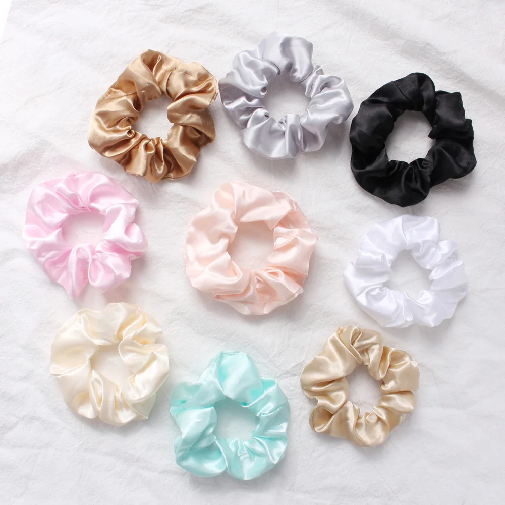 Elegant Silky Satin Hair Rope Ties Scrunchies For Women Girls Elastic Hair Band Solid Color Ponytail Rope Rings Hair Accessories