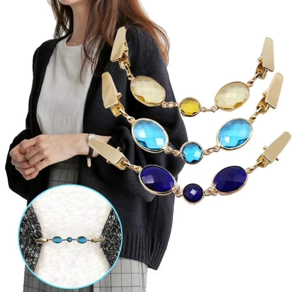 

Women Vintage Rhinestone Inlaid Cardigan Clip Sweater Shawl Clothes Clamp Decor Hot