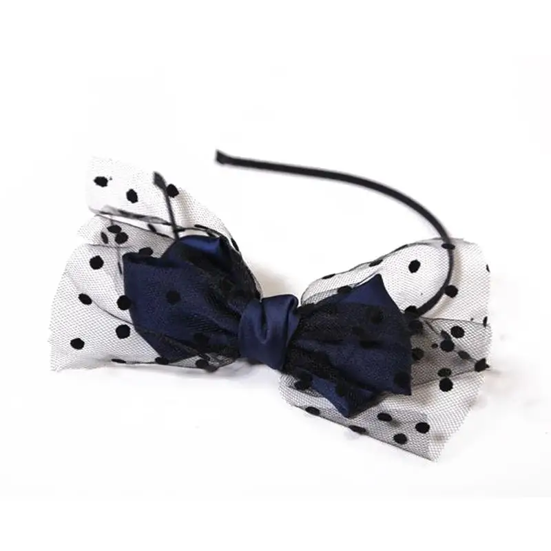Женские Девушки горошек большой бант атласная Марля волос обруч на голову с застежкой головной убор(темно-синий