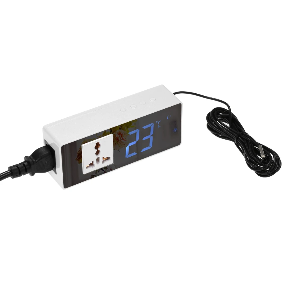 

10A LCD Digital Temperature Controller Thermostat for Heating Cooling Control with NTC Temperature Sensor Mirror Surface AC