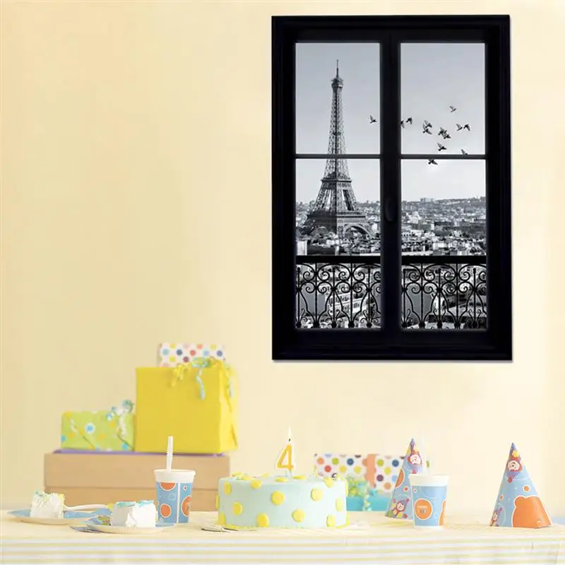 1 шт наклейки на стены Париж Город Съемные 3D окна Эйфелева башня Наклейки на стены художественный Декор виниловые наклейки для росписи детской комнаты дети