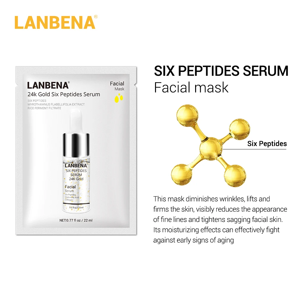 4 шт. сыворотка для лица с гиалуроновой кислотой LANBENA + 24K Gold Six Peptides витамин C