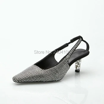 

Tacones Mujer 2019 Summer Rhinestone Sandals Women Sexy Slingback Pumps Bling Diamond Studded Heels Crystal Stones Wedding Shoes