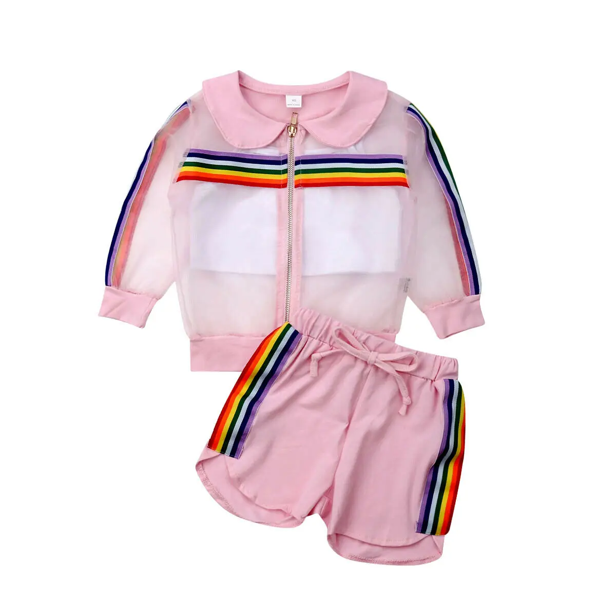 

2019 Newest Style Newborn Kid Baby Girl Fashion 3PCS Rainbow Sets Long Sleeve Coat+Vest+Shorts Outfit Clothes Summer 1-7Years