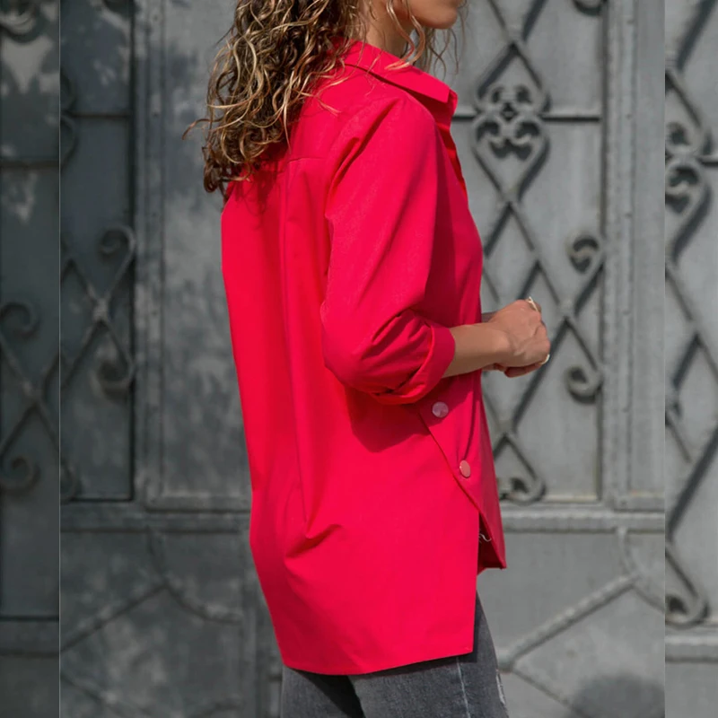 3XL 4XL 5XL Large Sizes Women Irregular Blouses Casual Oversized Chiffon Shirts 2019 Spring Solid Color Turn-Down Collar Shirt