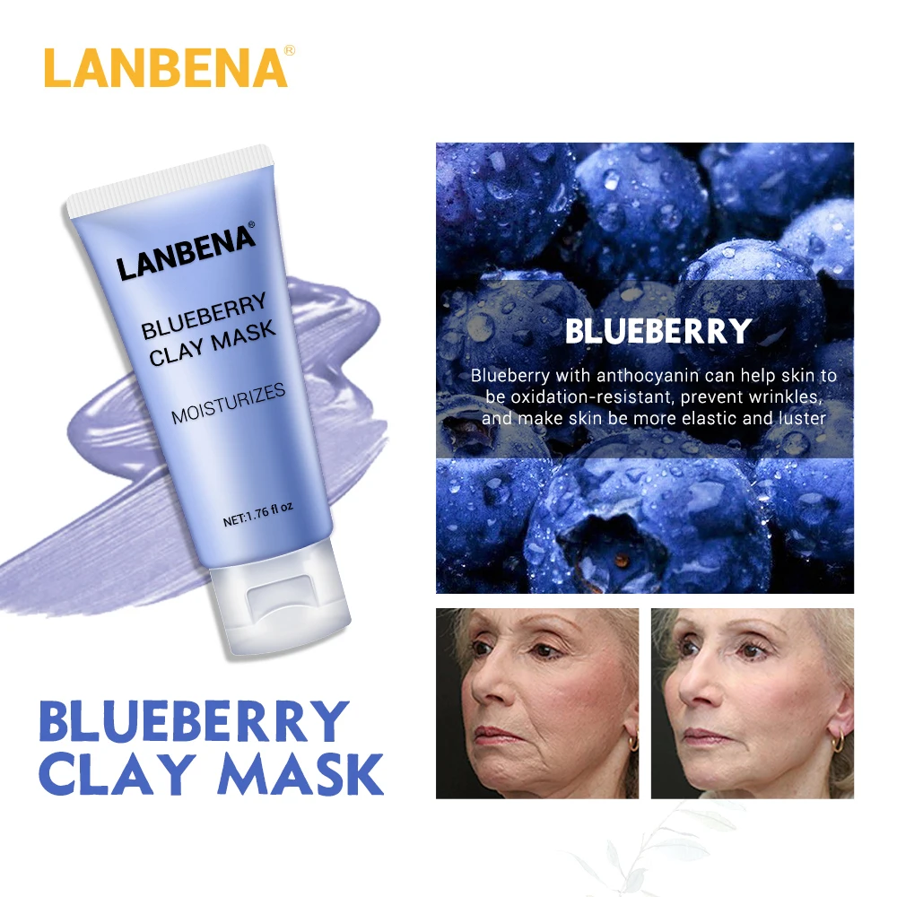 Lanbena Mung Bean Clay Face Mask+bamboo Charcoal+blueberry+rose Deep Cleaning Remove Grease Shrinks Pores Nourishing Skin Care