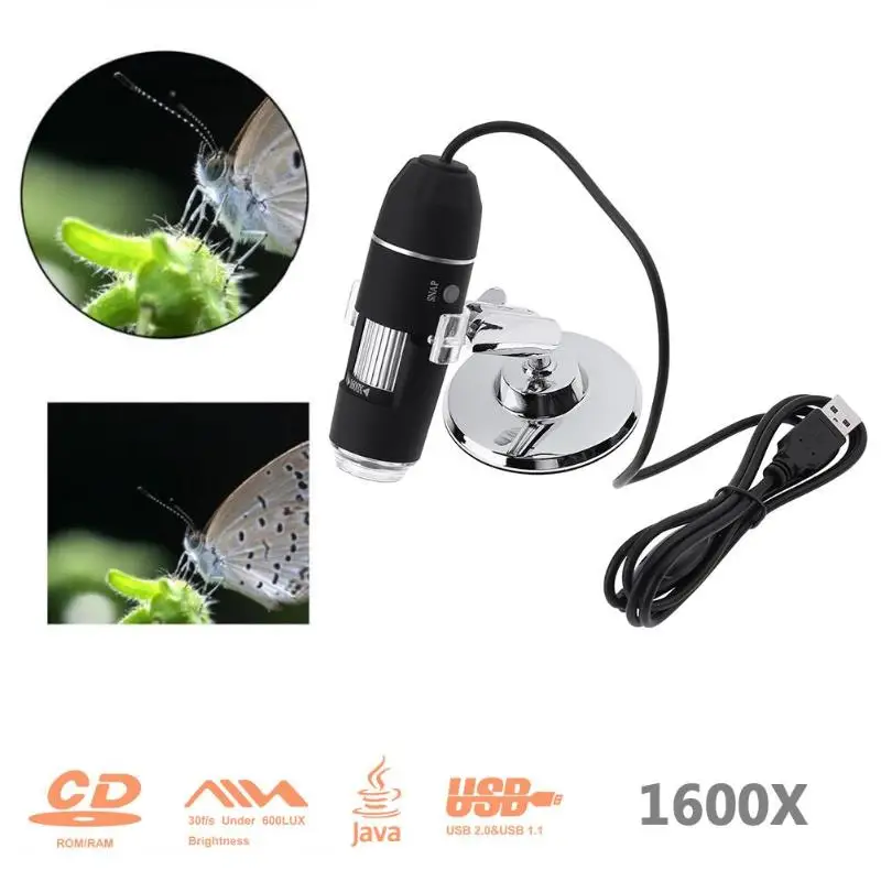 

1600X Zoom 8 LED USB Digital Microscope Hand Held Biological Endoscope 2MP Pixel Microscopio Magnifier With Bracket