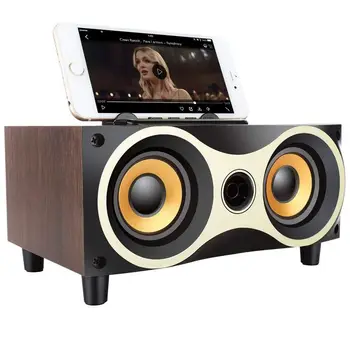 

FFYY-Desktop Portable Wooden Wireless Speaker Subwoofer Stero Bluetooth Speakers Support TF MP3 Player with FM Radio, Phone Ho