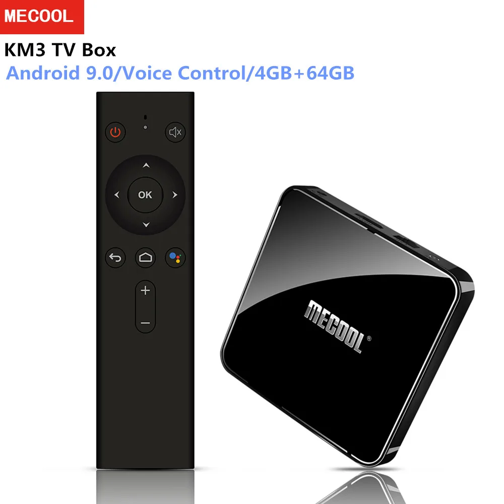MECOOL KM3 Android 9,0 ТВ Box Amlogic S905X2 4 Гб Оперативная память 64 Гб Встроенная память голос Управление 2,4G + 5G Wi-Fi Bluetooth 4,1 USB 3,0 Media Player