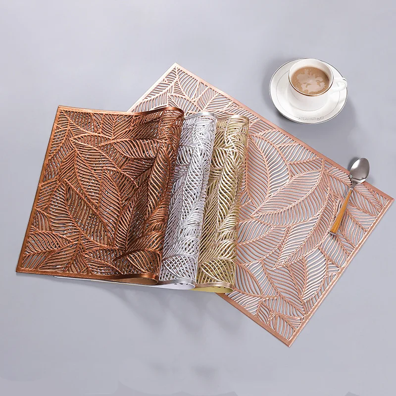 

New Arrival Leaf Placemat High-end Hotel Restaurant Bronzing Insulation Coffee Placemat Decoration Table Mat
