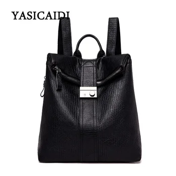 

YASICAIDI new lychee pattern soft PU simple solid color fashion large capacity vhaoliu wild to school multi-function backpack
