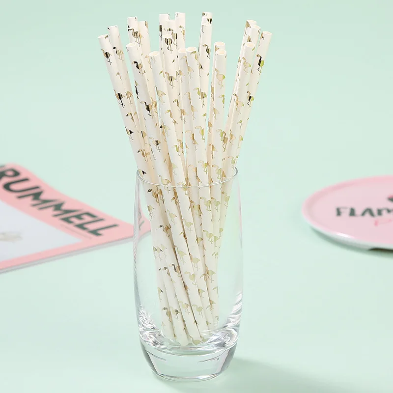 Одноразовые бумажные соломинки для напитков с рисунком Фламинго одноразовая соломка креативные вечерние соломинки 25 шт. бумажные соломинки для питья