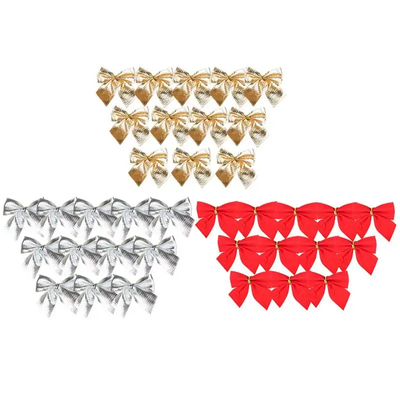 

12 pcs/lot Christmas Decorations Christmas Tree Ornaments Small Bows Christmas Decorations Gold Silver Red Pendant for home