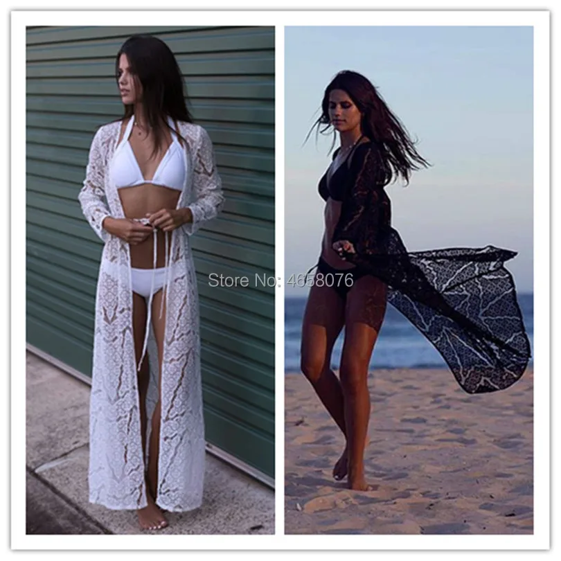 

Fsahion Sexy Robe De Plage Women Bikini Cover ups Lace Crochet Hollow Out Pareos Para play Tunics beach dress Cardigan Cover ups