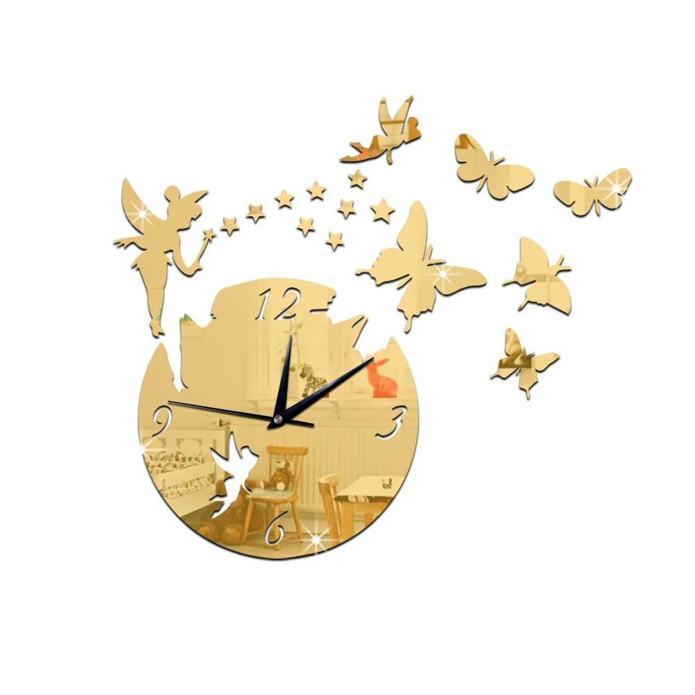 

Fairy magic wand wall clock study bedroom living room background wall mirror clock mute