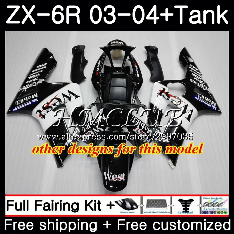 Красный популярный комплект + бак для KAWASAKI NINJA ZX600 ZX636 ZX 6R 2003 2004 56HC.17 636 6 R 600CC ZX6R 03 04