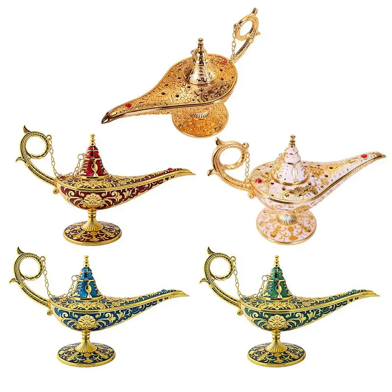 

Metal Carving Aladdin Magic Lamp Retro Figurine Tin Alloy Decoration Collection Save Collection Art Craft Gift